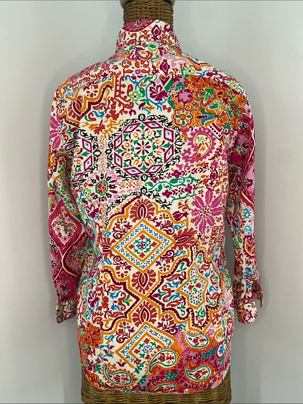 Ralph Lauren Floral-Paisley Button Shirt in Pink, Orange & Green - Picture 4 of 7